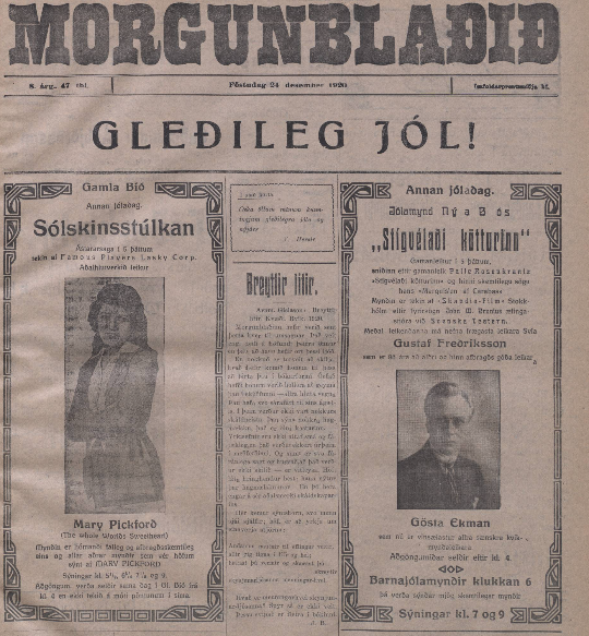 Forsíða Morgunblaðsins 24. desember 1920